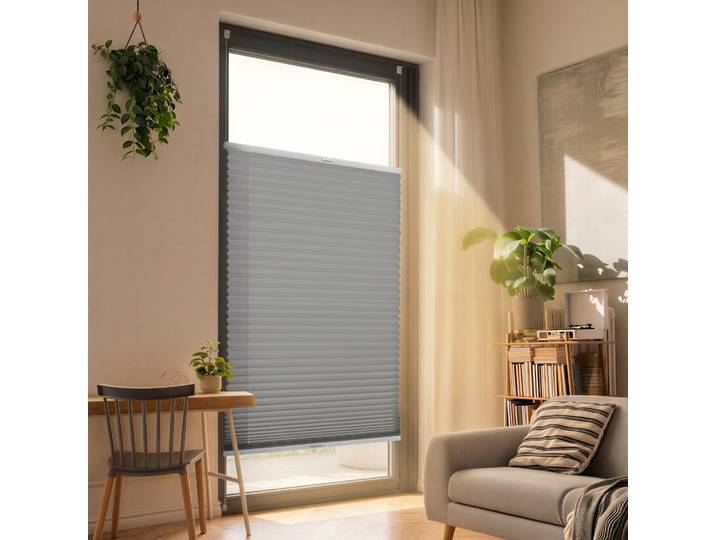 Plissee für Balkontür ohne Bohren 90x210cm lichtdurchlässig,