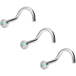 3er Set Titan Nasenstecker Spirale KRISTALL