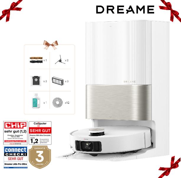 Dreame X50 Ultra Complete Staubsauger Roboter mit Wischfunktion,20KPa Saugkraft,6cm Hindernisfreiheit,Hebarem Wischmopp,360°-Navigation,KI-Vermeidung