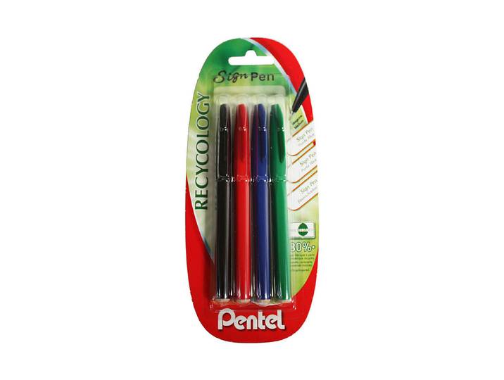 4 Pentel Faserschreiber Sign Pen S520, schwarz, rot, blau, grün