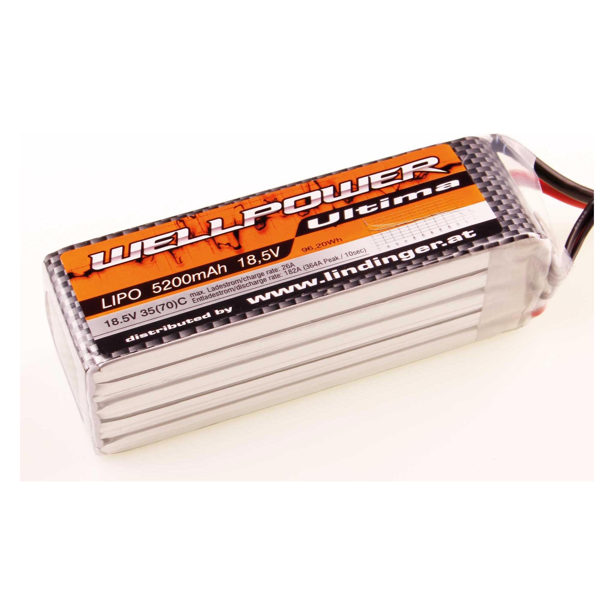 Wellpower Lipo Akku ULTIMA 5200 mAh / 18,5 Volt 5S 35/70C CH5 XT-90 "Light" (5200 mAh, 18.50 V) (5200/35-5S/F3A-XT90)