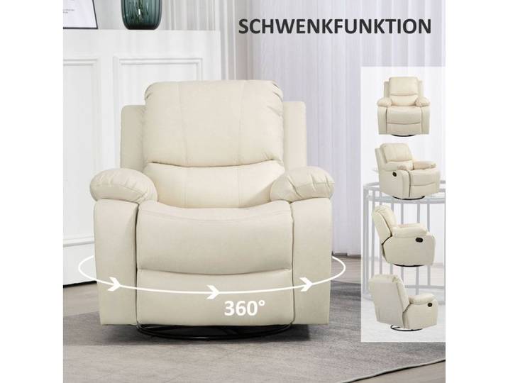 Maisentiel Fauteuil relax pivotant basculant en polyester crème dossier inclinable 135° repose-pieds intégré