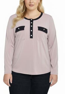 NY COLLECTION Plus Size Long Sleeve Contrast Detail Top