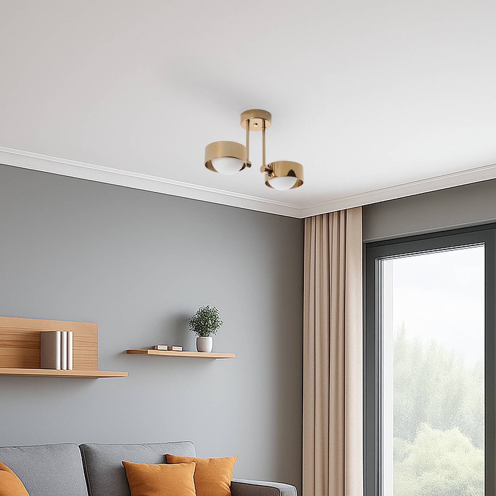 Deckenlampe Mado Argon, dimmbar, messing / gold, für Badezimmer, Metall, Modern, Deckenlampe