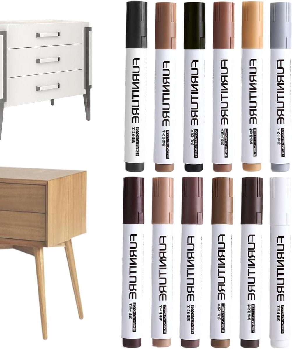 Houtreparatie stiften meubelmarkers vlekken bijwerken 12 kleuren set multicolor B/D/H: 21,5 x 13,7 x 1 cm
