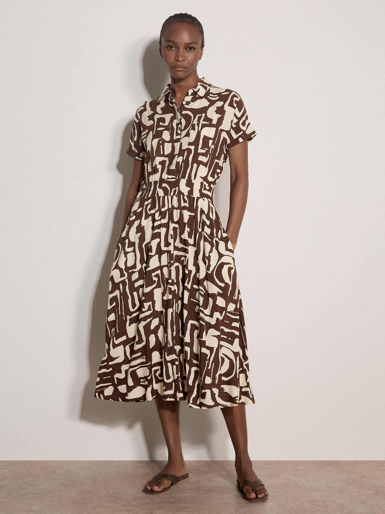 Midikleid APRICOT "Geo-Midikleid", Damen, Gr. L (40), N-Gr, braun, gewebt, Obermaterial: 100% Viskose CV., gemustert, Kleider Midikleid, im griechischem Muster