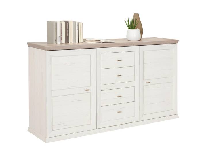Hom`in Sideboard, Grau, Weiß, 2 Fächer, 4 Schublade(n) Schubladen, 160x89x43 cm, Beimöbel erhältlich, Wohnzimmer, Kommoden & Sideboards, Sideboards