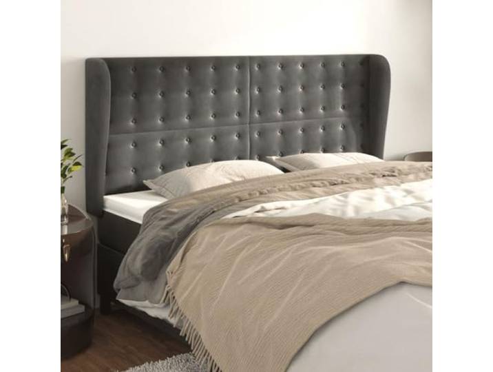 RJPLMFV Kopfteil aus Velours, Dunkelgrau, 183 cm Höhenverstellbar, stabile Holzbeine, Rückenstütze, Doppelbett