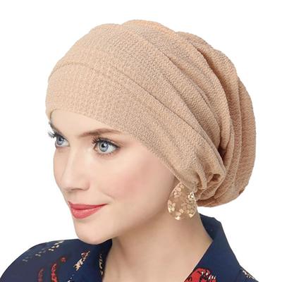 Women's Solid Color Crinkle Hijab, Elastic Head Wrap, Bonnet Head Scarf, Chemotherapy Turban 9077 roufen
