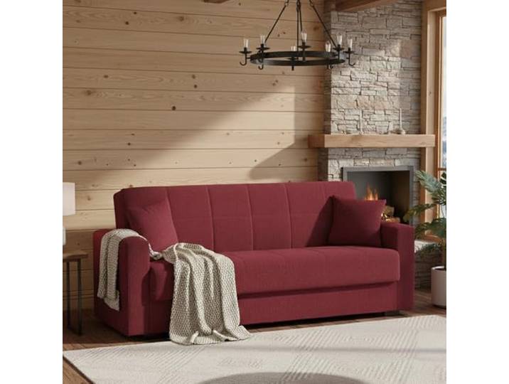 Dmora Schlafsofa 3-Sitzer Pinto 212x80 cm Rot mit Stauraum