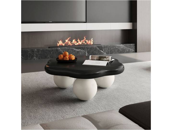 Table Basse Nuage Noir Et Blanc Table De Salon Asymetrique FloraGrace Pour Salon Et Chambre Sans Outil 79x79x31cm