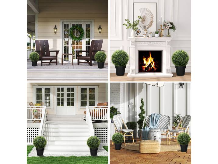 HOMCOM Lot de 2 boules de topiaire artificielles Ø 45 plantes artificielles Anti-UV, décoration intérieure et extérieure, vert