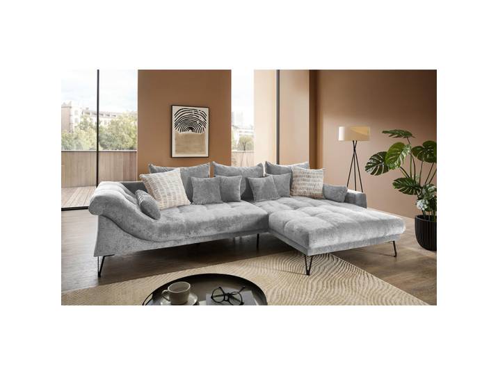 Livetastic Ecksofa Garda, Silber, Metall, Uni, 4-Sitzer, Füllung: Schaumstoff,Schaumstoff,Schaumstoff,Schaumstoff, Ottomane rechts, L-Form, 310x192 cm, Rücken echt, Wohnzimmer, Sofas & Couches, Wohnlandschaften, Ecksofas
