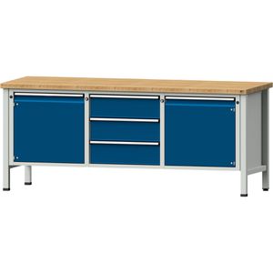 ANKE Werkbank Modell 122 V, 300.948, blau, mit 3 Schubladen und 2 Türen, 200 x 84 x 70 cm