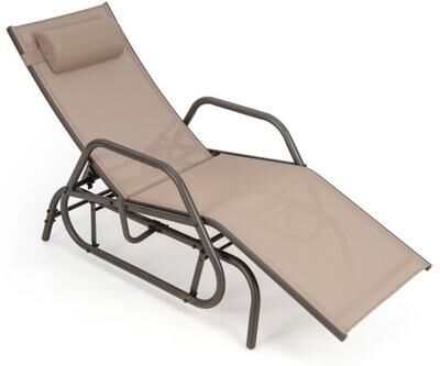 Costway Outdoor Chaise Lounge Glider Chair with Armrests and Pillow-Rustic Brown
