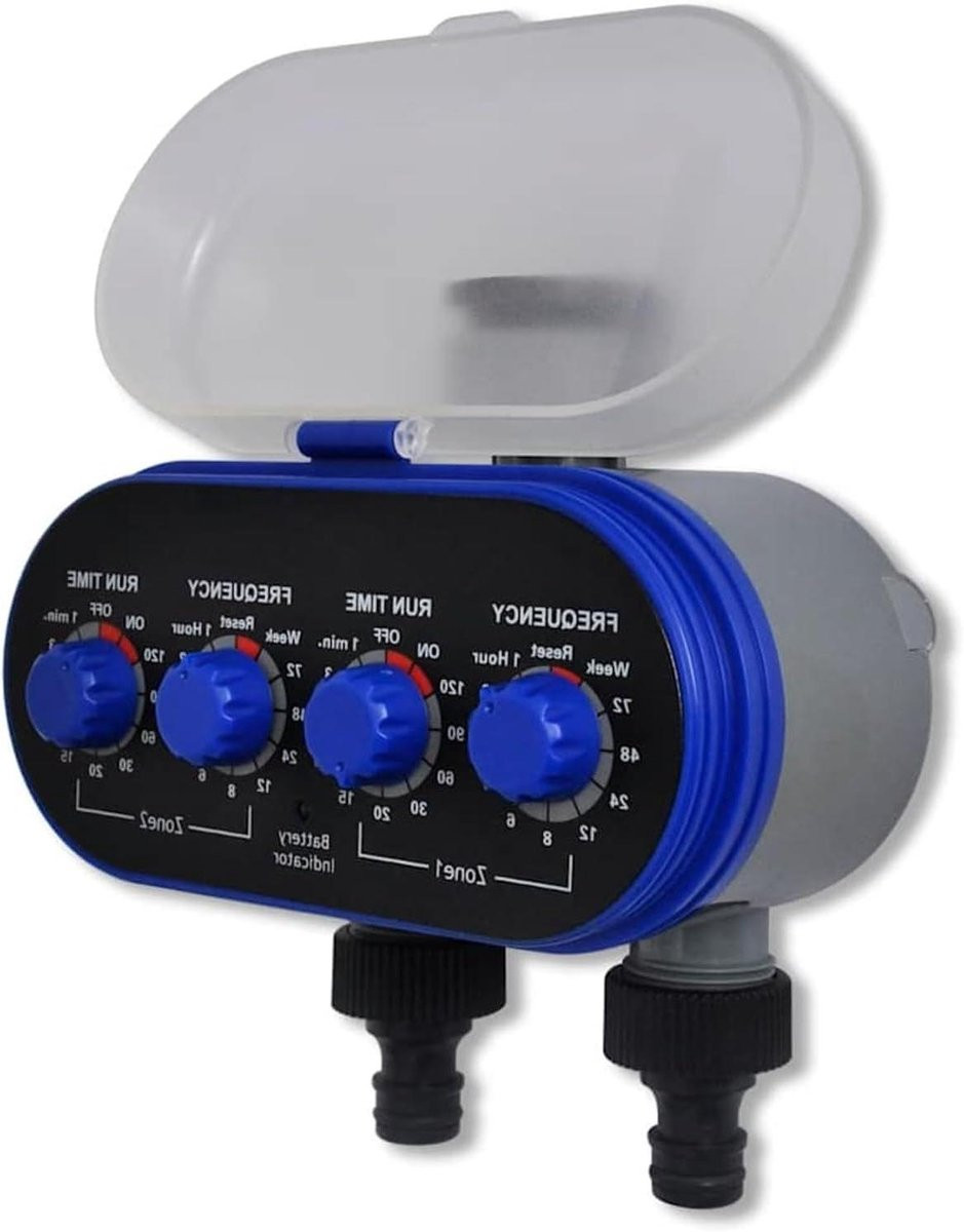 Automatische Watertimer met Dubbele Uitgang voor 2 Zones - Blauwe Digitale en Handmatige Besproeiingscomputer voor Tuinbewatering