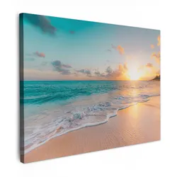 LEINWANDBILD Sonnenuntergang - Strand - Meer - Sommer - Blau Wandbild 40x30 cm