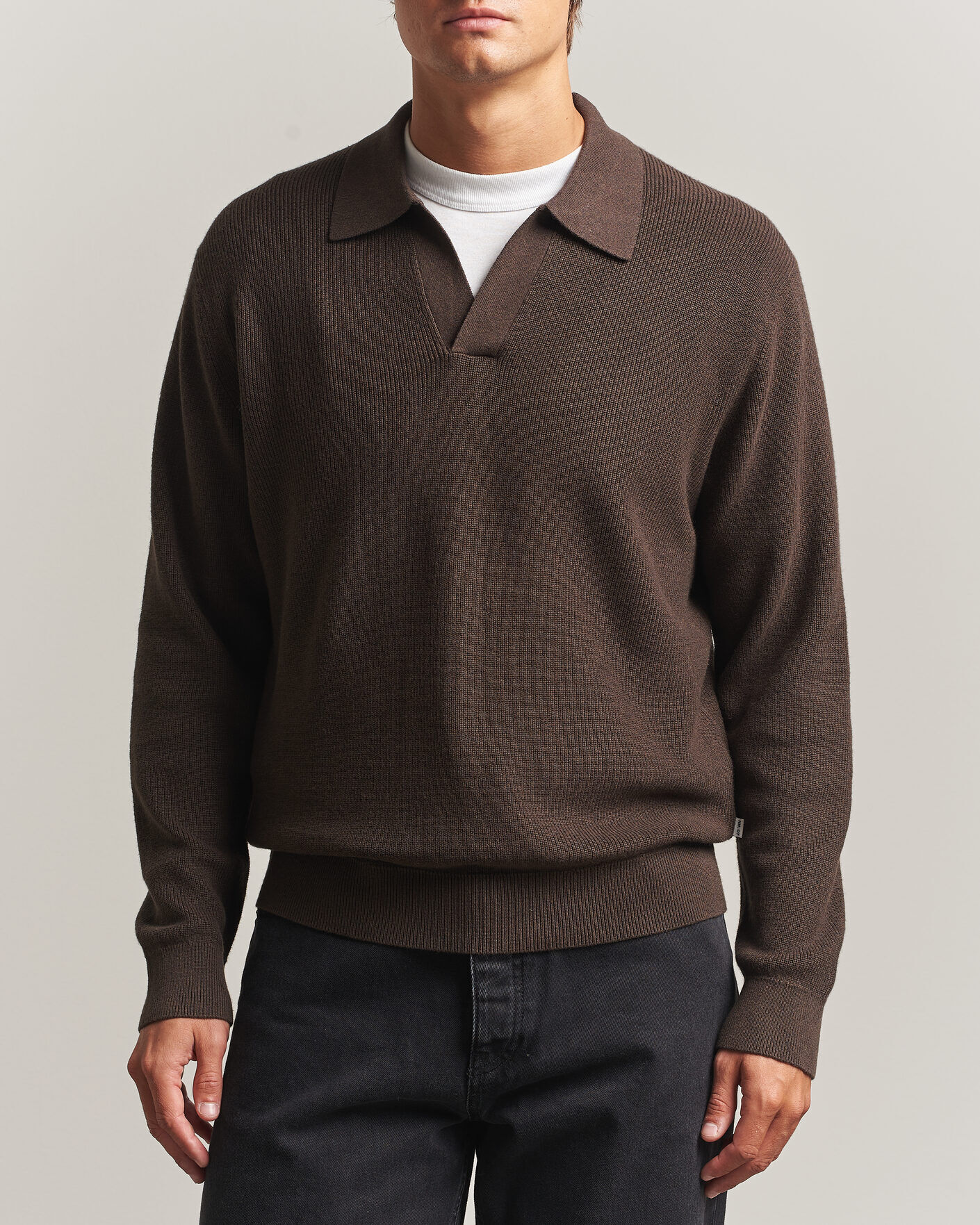 NN07 Hope Cotton/Cashmere Rib Knitted Polo Brown men M Brun