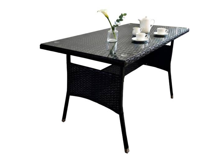 Relaxdays Gartentisch Schwarz Polyrattan Glasplatte 100x60 cm, Kunststoff, Metall, Glas, 100x70x60 cm, Gartenmöbel, Gartentisch, Gartentische