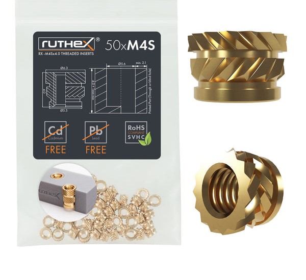 Ruthex M4 Short threaded insert – Rx-M4Sx4.0 - 50 pcs GE-M4Sx04-1