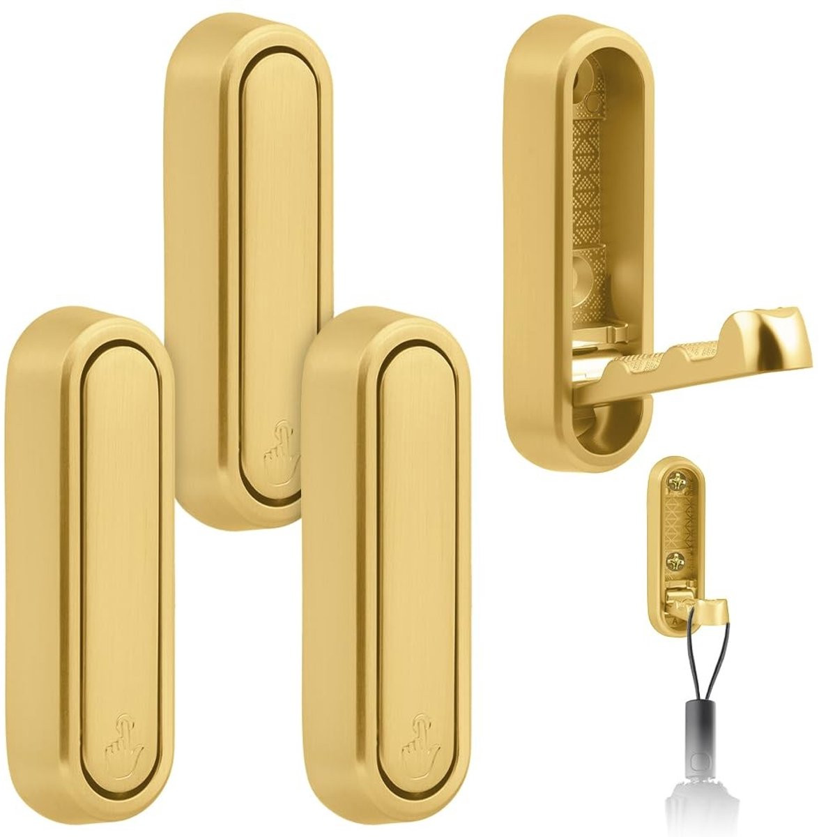 Dailygoods Flintronic Wandgarderobe met 4 Omklapbare Kledinghaken, Zinklegering, Goud