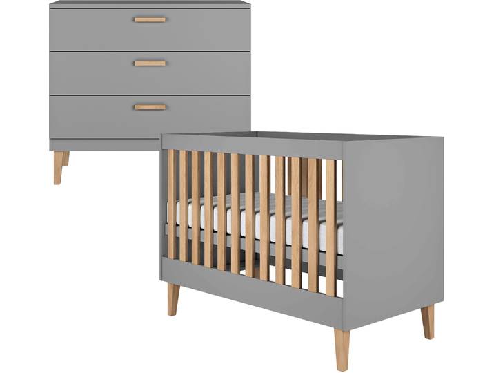 Lit bébé 60x120 et commode Kocot Kids Kubi - Gris