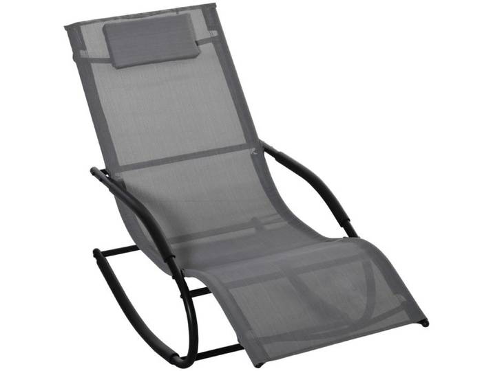 LIA Chaise longue à bascule rocking chair ergonomique avec tétière accoudoirs métal galvanisé textilène Gris