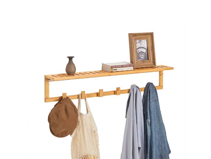 SoBuy Wandgarderobe Natur, Naturfarben, Holz, 90x17x13 cm, Garderobe, Garderobenpaneele, Wandgarderobe