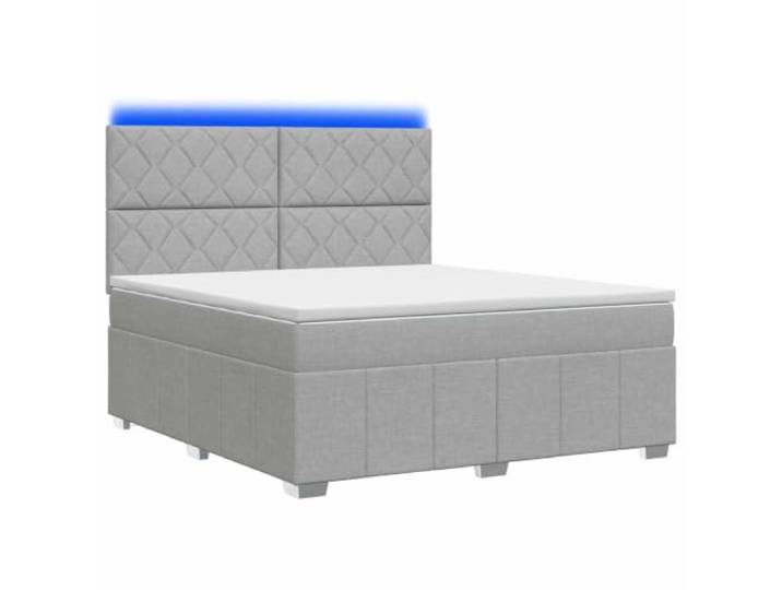 KTHLBRH Boxspringbett mit LED, mit Matratze, hellgrau, 140 x 190 cm Kopfteil verstellbar 78-88 cm, Taschenfedern, waschbare Bezüge, Lattenrost, USB-LED
