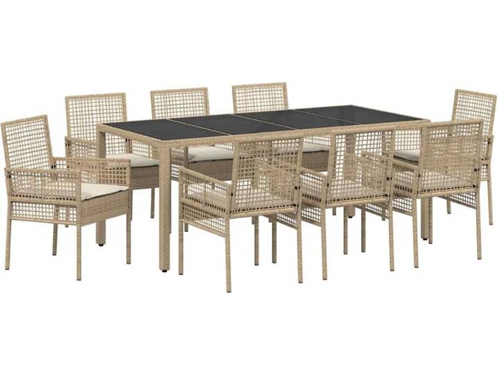 vidaXL Ensemble de jardin pour repas\, 9 pièces\, beige\, en résine tressée