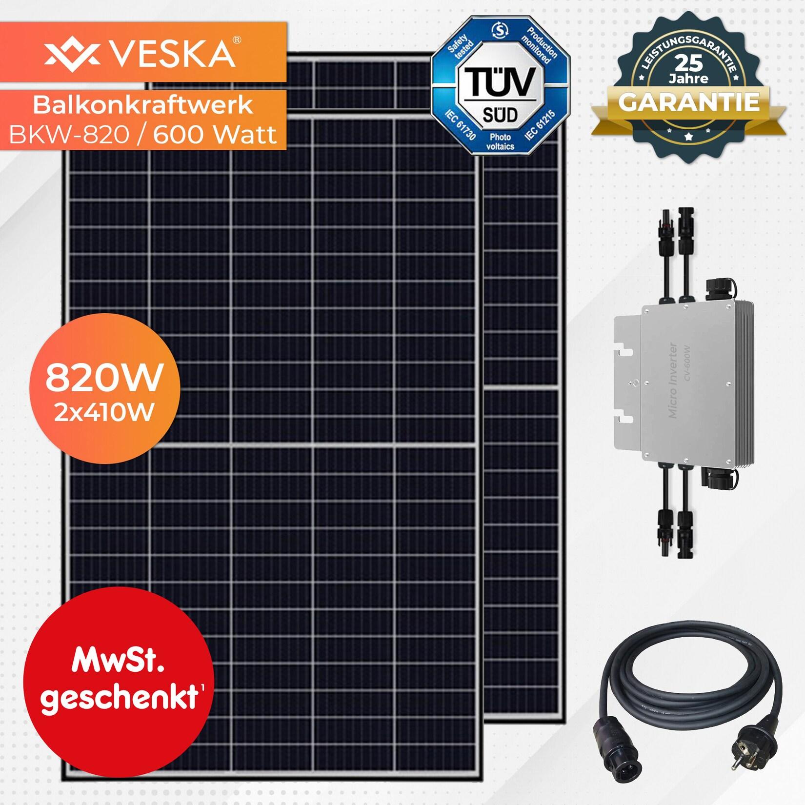 820 W / 600 W Balkonkraftwerk Photovoltaik Solaranlage Steckerfertig WIFI Smart