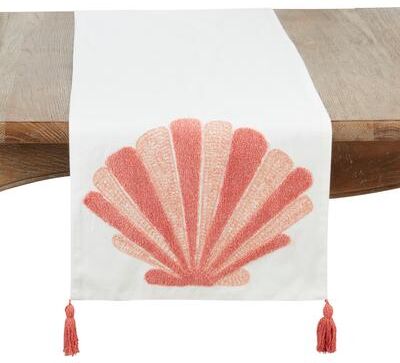 Saro Lifestyle "Ocean Breeze Embroidered Seashell Table Runner - 16""x72"""