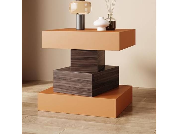 SOFACHEN Bett Beistelltisch Modern, Unregelmäßiger Nachtkommode mit 4 Schubladen und Leises Gleiten, Nachttischmöbel Nachtschrank, Holzplatte Organizer für Gegenstände, Studentenwohnheim(Orange,50cm)