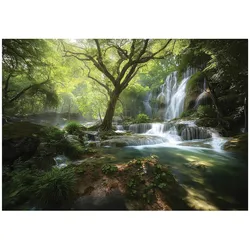 FOTOTAPETE Wald Wasserfall Grün 300x210 cm