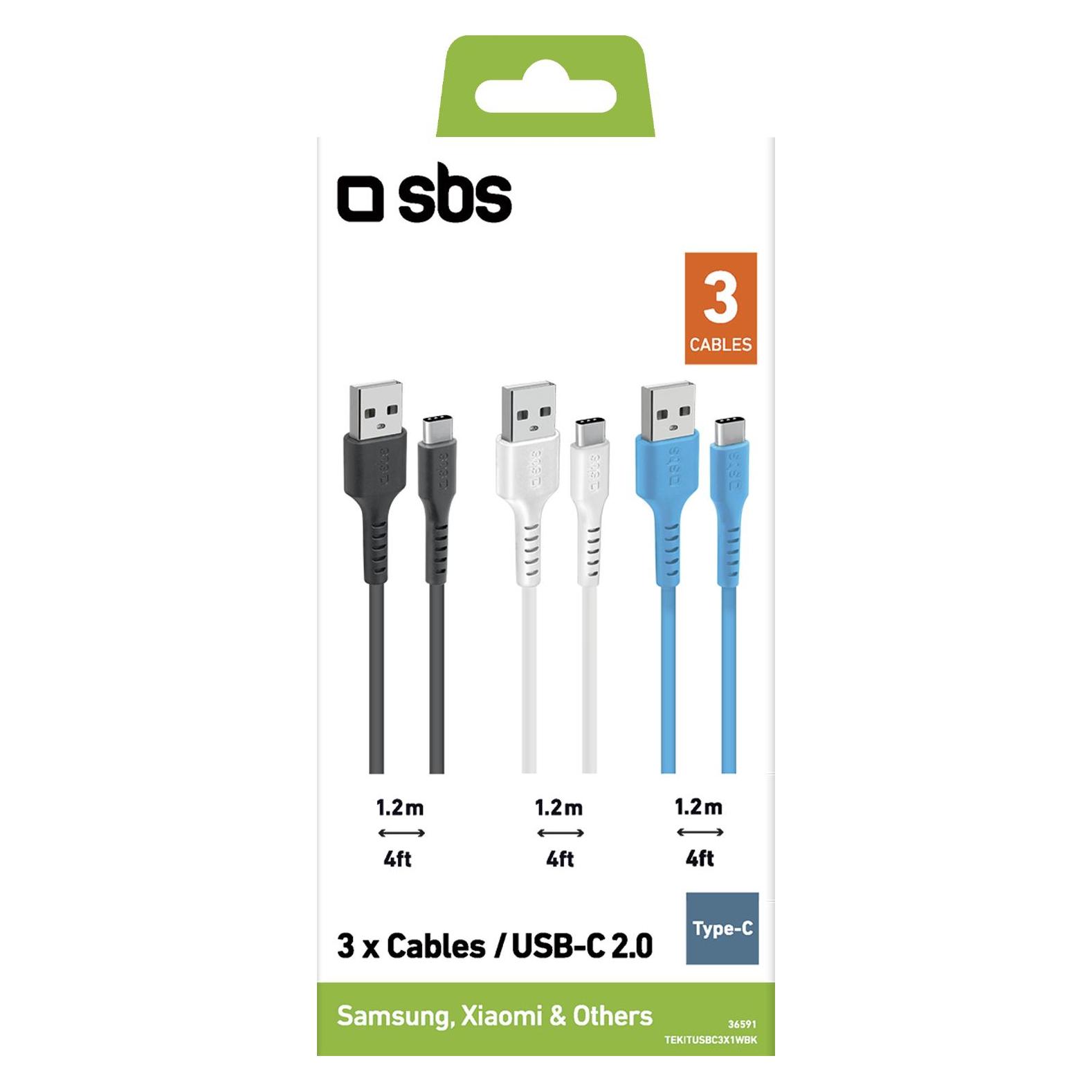 SBS USB - USB-C Lade- und Datenkabel-Set in 3 Farben (1.20 m, USB 2.0) (TEKITUSBC3X1WBK)