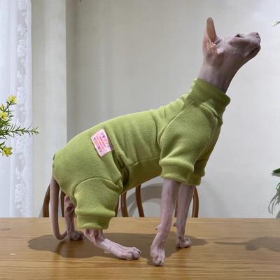 Inspire Select Warm Fleece 4 Legged Sphynx Cat Jumpsuit Soft Thermal Pajama Sweater For Sphynx, Devon Rex & Hairless Cats green s