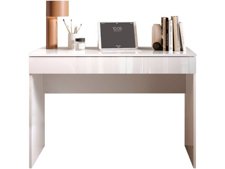 Schreibtisch GOODPRODUCT Basic, Computertisch mit 1 Schublade , weiss (weiß hochglanz lack, weiß hochglanz lack, weiß hochglanz lack), B:110cm H:76cm T:50cm, Tische, Schreibtisch, Arbeitstisch, Schminktisch in versch. Farben, Breite 78 oder 110 cm