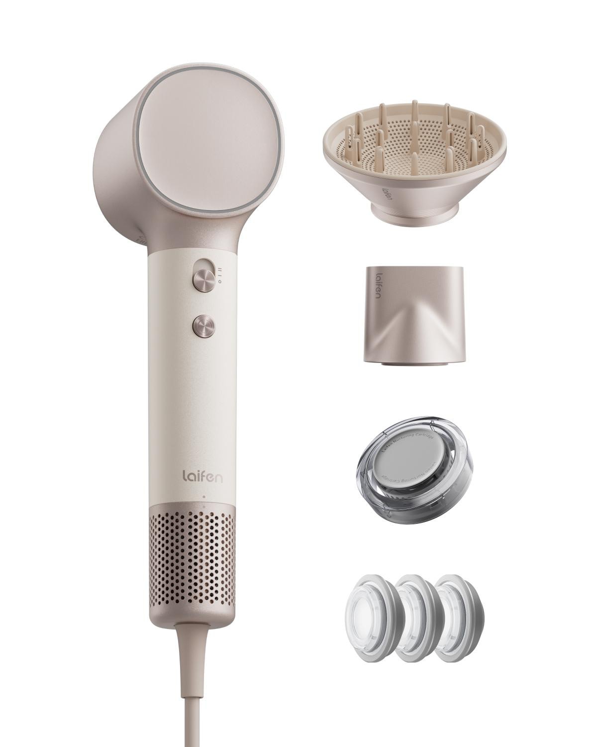Laifen Neo Special Hochgeschwindigkeits-Haartrockner mit Diffusor & 2 Stylingdüsen; 110.000 U/min, Smart Temperature Control, 1400 W; gold