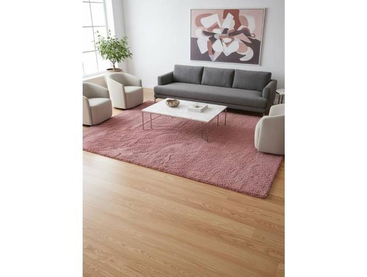 Tapis Shaggy Moderne Rose Poudré - Moelleux et Artisanal - Neuf