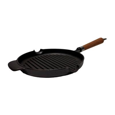 Grillpfanne RONNEBY BRUK "Maestro, Pfanne, Ø 25 cm, mit Holzgriff", schwarz (schwarz, mit eichenholzgriff), B:25cm H:7,5cm L:51cm, Pfannen