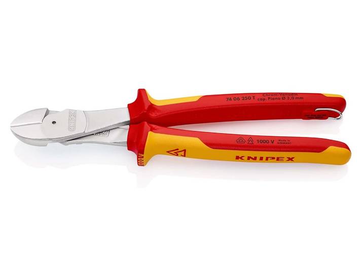Knipex Coupe-boulons puissant avec œillet de fixation chromé\, isolé avec des poignées multicomposants\, testé VDE; avec œillet de fixation isolé intégré pour attacher un dispositif anti-chute 250 mm - 7406250TBK