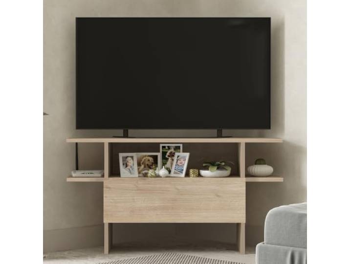 brandloop TV-Lowboard in Eiche Holzoptik, moderner Fernsehtisch mit offenen Fächern & Schrank, TV-Bank im skandinavischen Design, Fernsehschrank fürs Wohnzimmer
