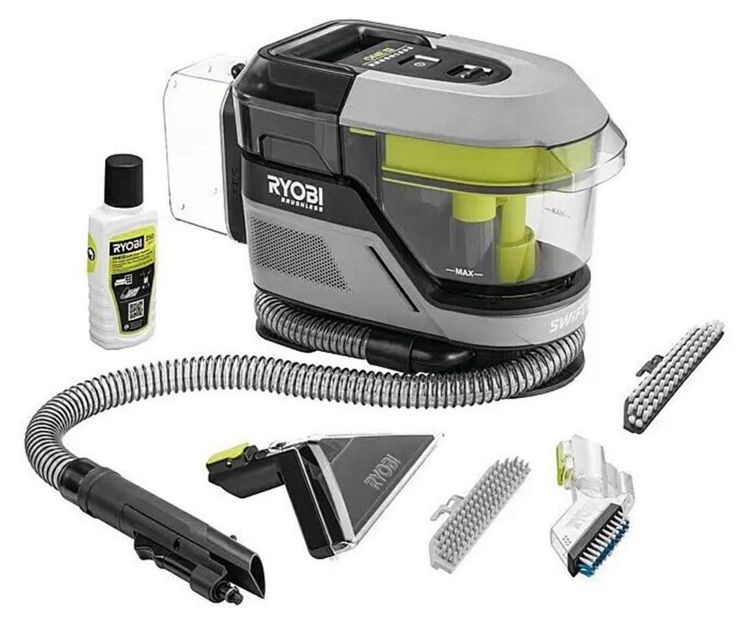 Ryobi Swift Clean 18V ONE+ Akku-Polsterreiniger, kabellos, 73W, 15 Minuten Laufzeit, mit Zubehör, grün