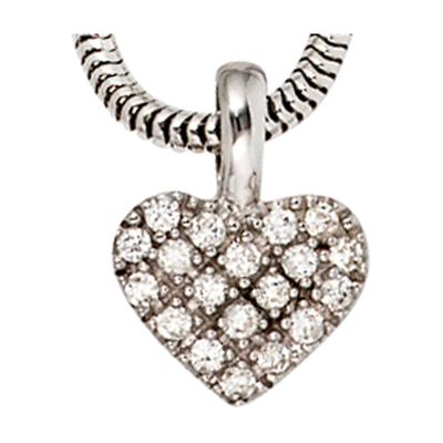 Herzanhänger JOBO "Anhänger Kleines Herz", silber (weißgold 585), Schmuckanhänger, Damen, P1 = bei 10-facher Vergrößerung erkennbare Einschlüsse, Diamanten Weißgold 585, Diamanten, Weißgold 585, 585 Weißgold mit 19 Diamanten