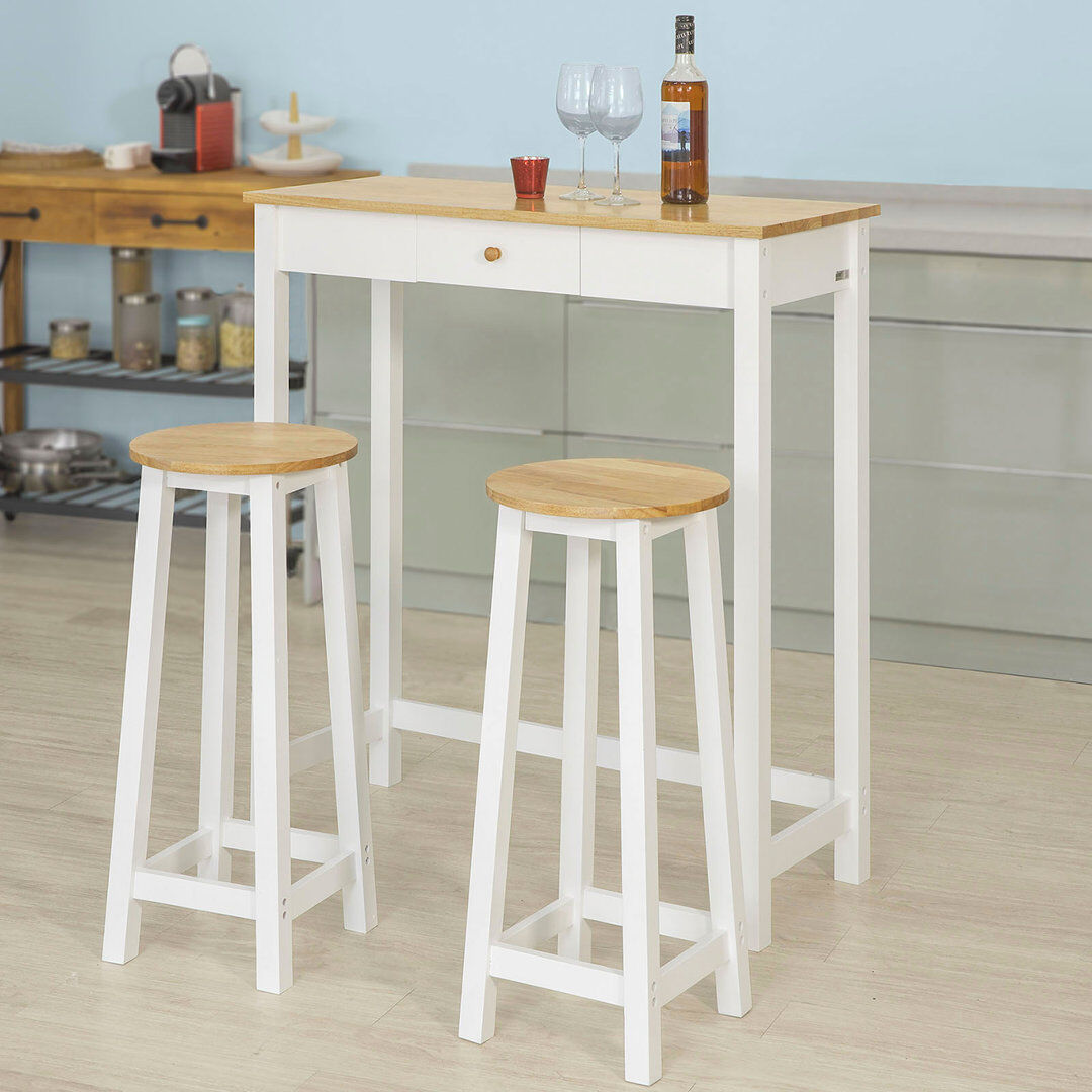 Brambly Cottage Jakey 95 cm Bar Set Bar Cabinet White/Nature 107cm H X 40cm D X 95cm L