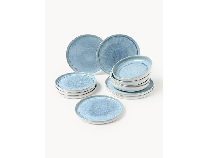 Handgefertigtes Geschirr-Set Danza mit reaktiver Glasur, 4 Personen, 12er-Set