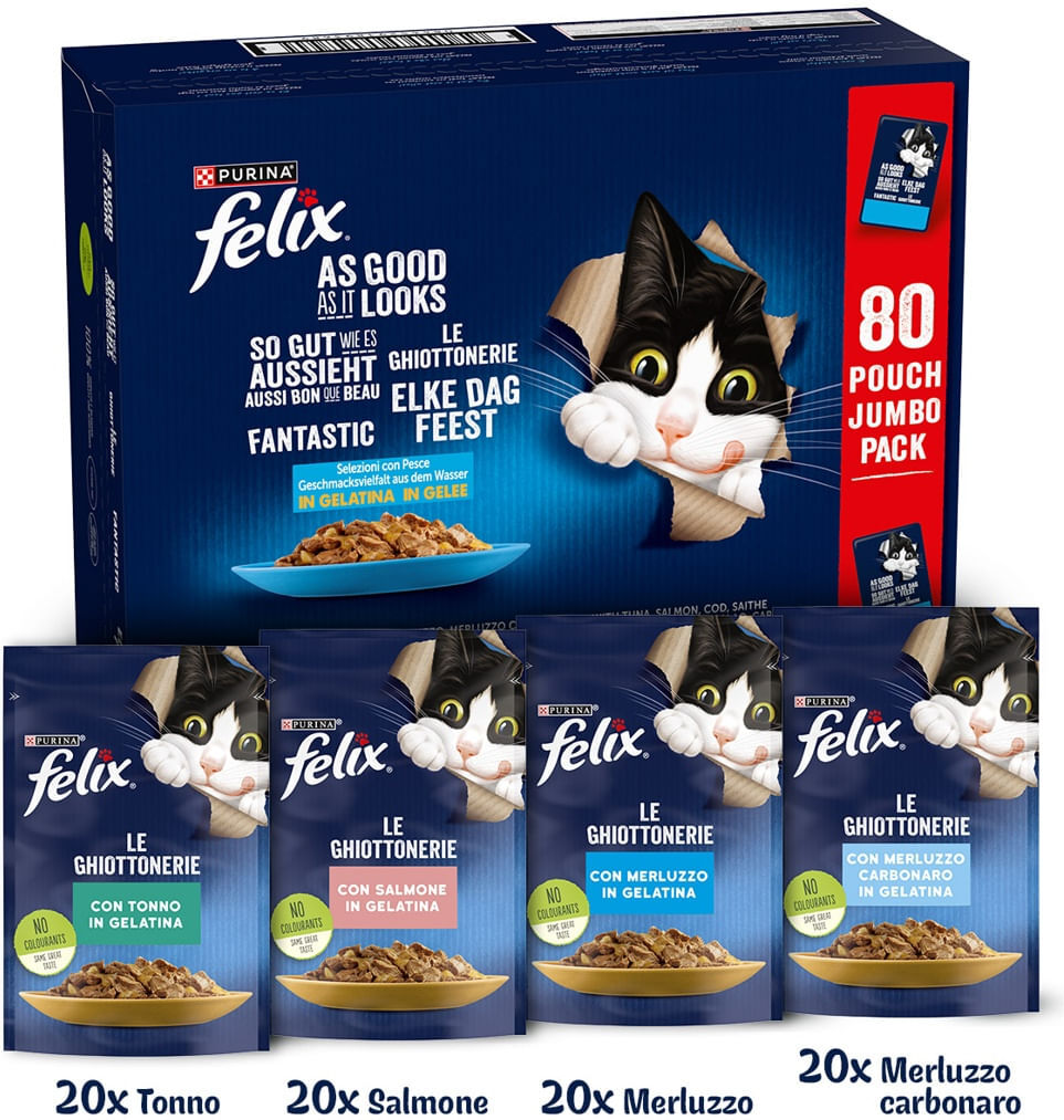 Kit Risparmio 160X85G Felix Cat Ghiottonerie Multipack Mix di Gusti MIX PESCE