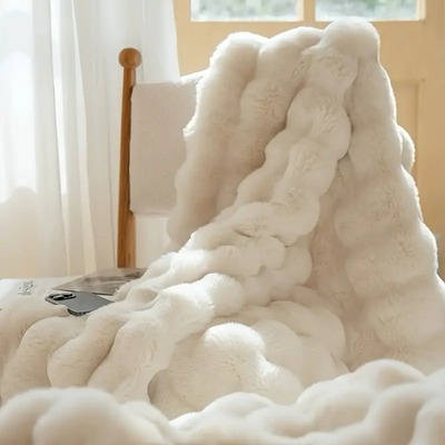 Multicon Wholesale Hub Soft Cozy Faux Rabbit Fleece Blanket, Warm Throw For Bedroom Living Room Guest Room Student Dorm white 60x 70inches