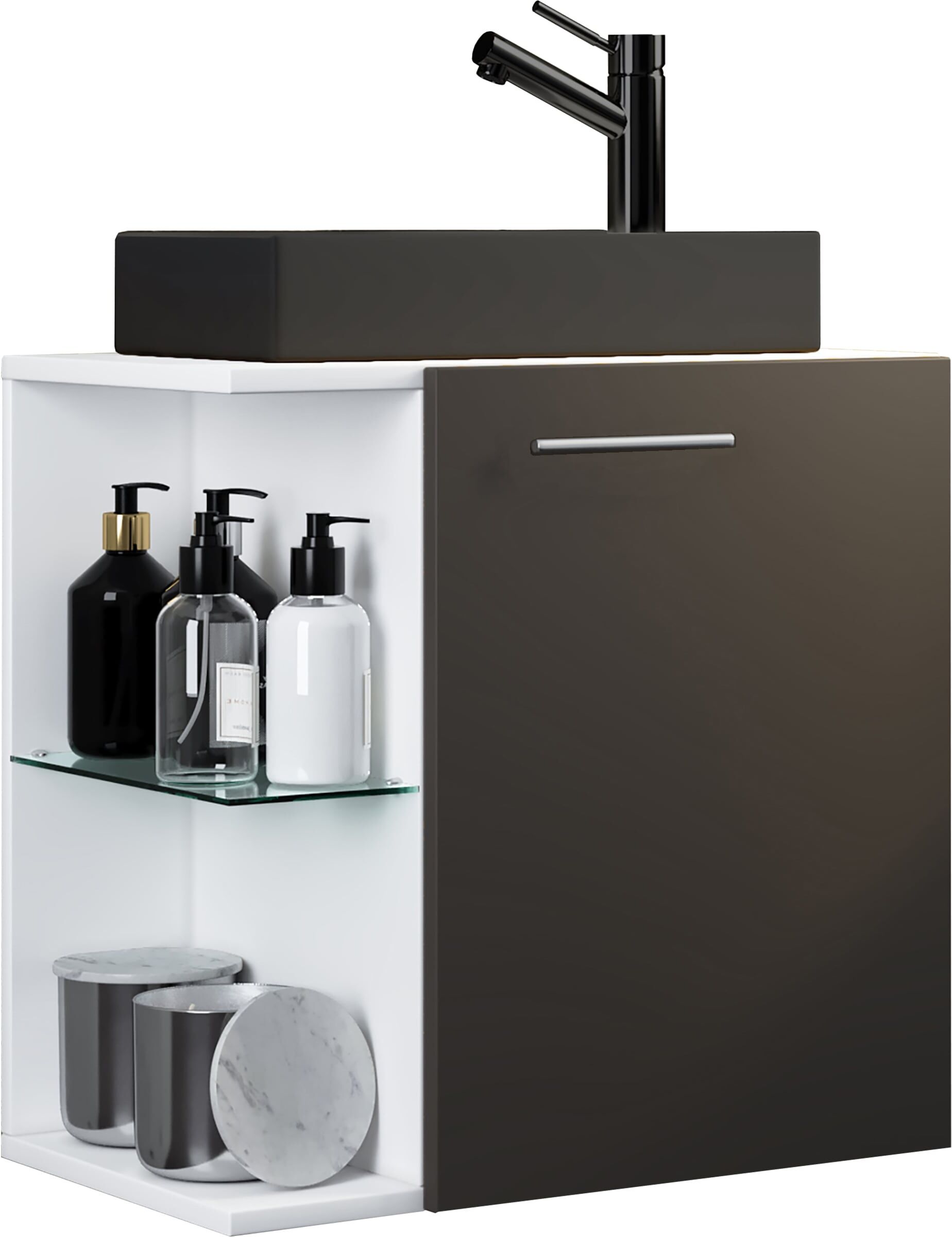 Waschtisch VCM "2-tlg Waschtisch Hausa Toilette schmal Schwarz", schwarz (anthrazit), B:52cm T:34cm, Waschtische, Waschtisch