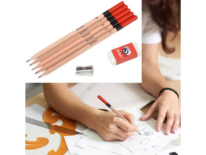 Bleistift-Set mit Radiergummi & Spitzer, 2B, B, HB, H, 2H